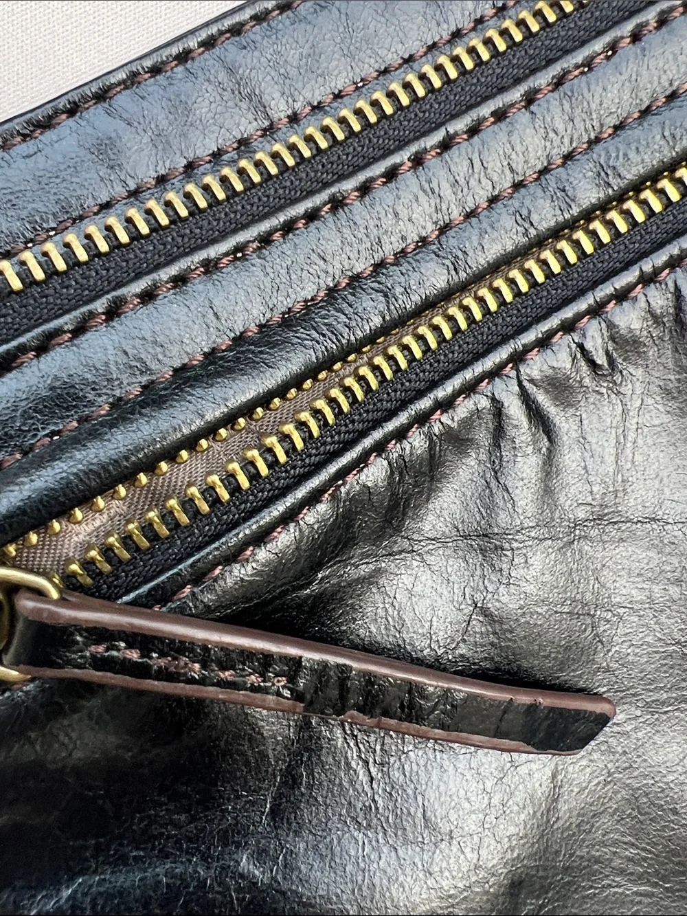 Marisol Black Leather Zip-Front Crossbody Bag